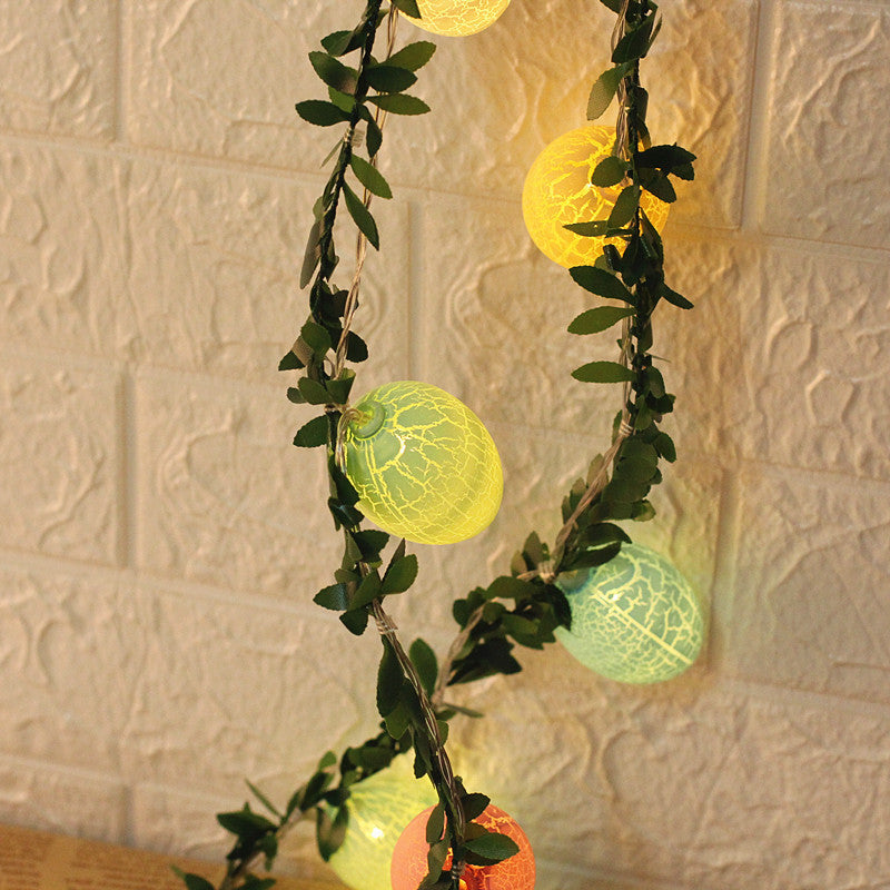 2M Easter Green Leaf & Pastel Egg String Lights (10-LED) - Artificial Vine Fairy Lights for Festival Indoor Decor