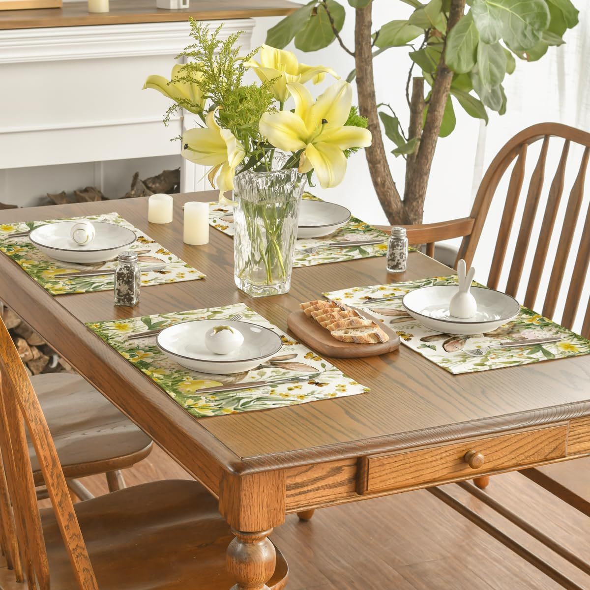 4-Pack Happy Easter Bunny & Egg Placemats - Festive Holiday Table Mats - Stain-Resistant Kitchen Decor for Spring Parties