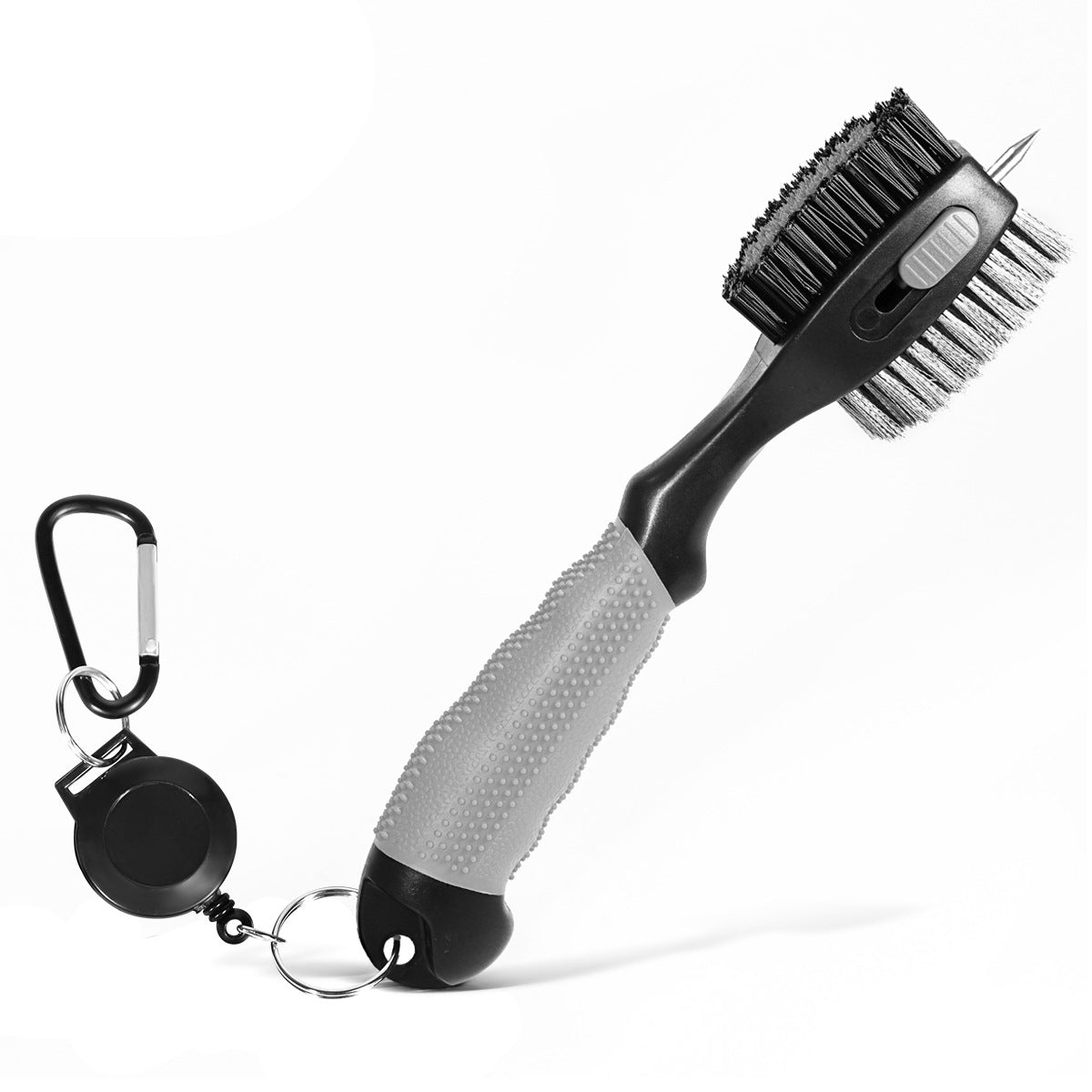 Grey Premium Golf Club Cleaning Brush Extra Large Head Dual Bristles Retractable Zip Line &amp; Groove Cleaner Spike Anti-Slip Ergonomic Grip 29cm