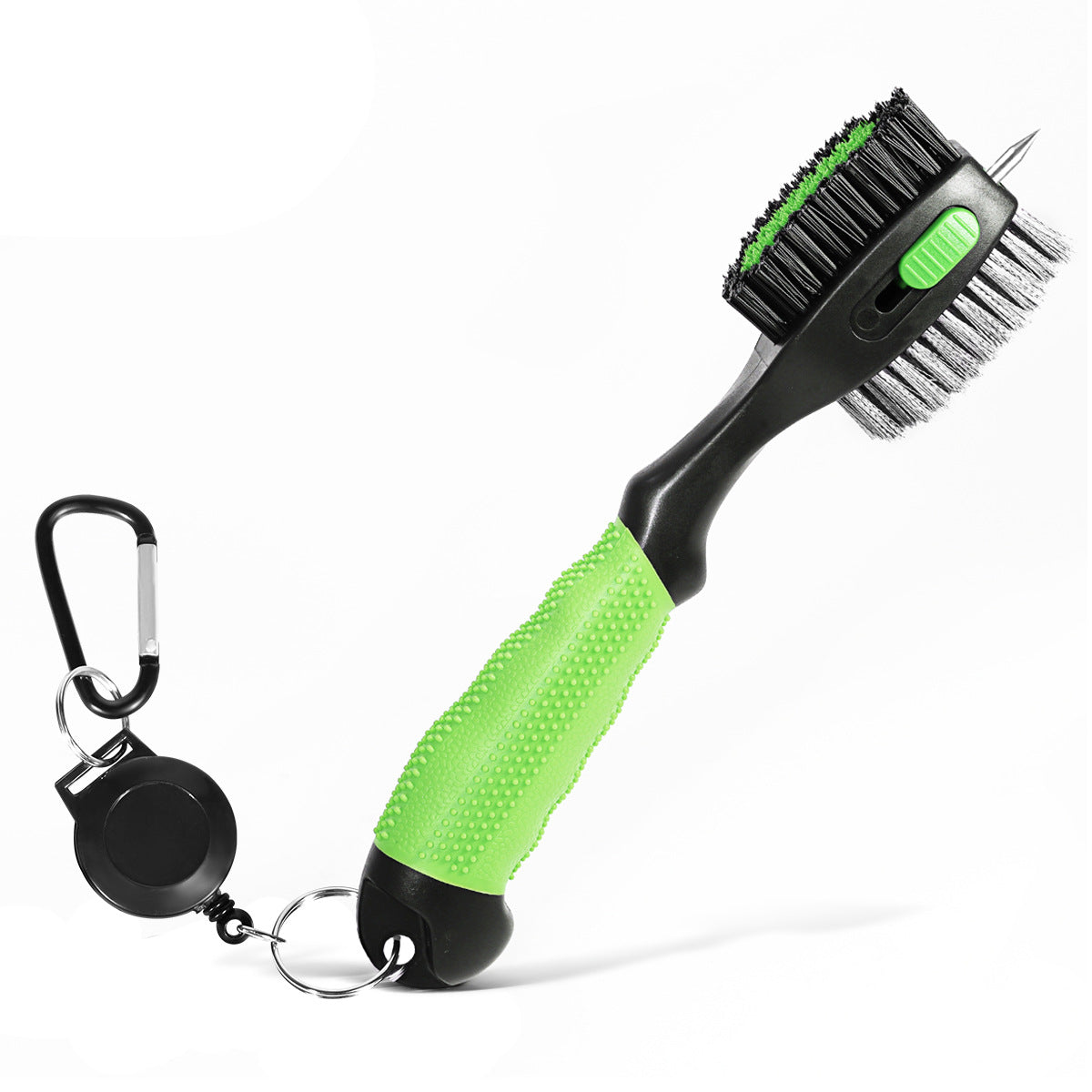Green Premium Golf Club Cleaning Brush Extra Large Head Dual Bristles Retractable Zip Line &amp; Groove Cleaner Spike Anti-Slip Ergonomic Grip 29cm