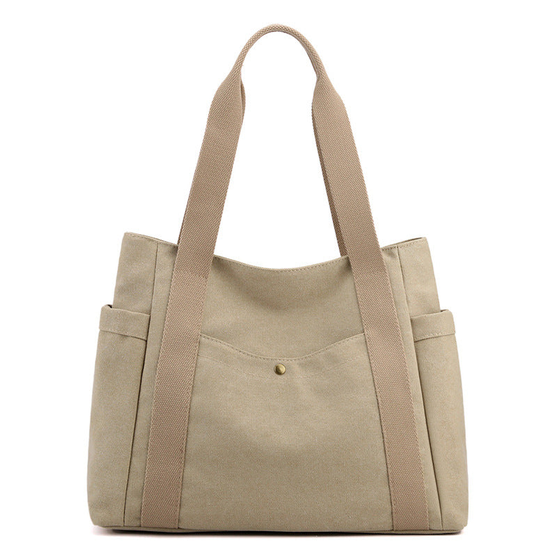 Grey Women's Large Canvas Tote Bag Minimalist Shoulder Handbag High Capacity 39cm for Work School &amp; Travel