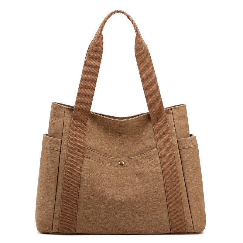 Coffee Women's Large Canvas Tote Bag Minimalist Shoulder Handbag High Capacity 39cm for Work School &amp; Travel