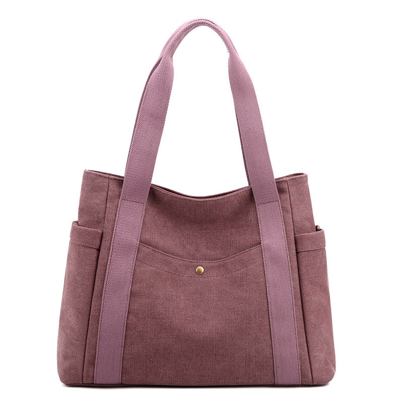 Purple Women's Large Canvas Tote Bag Minimalist Shoulder Handbag High Capacity 39cm for Work School &amp; Travel