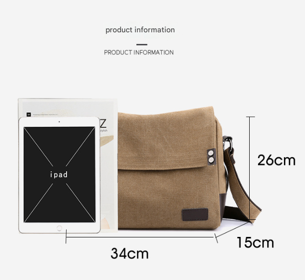 Khaki Men's Large Capacity Canvas Messenger Bag Lightweight Multi-Pocket Crossbody Shoulder Bag for Work Casual Travel iPad Compatible