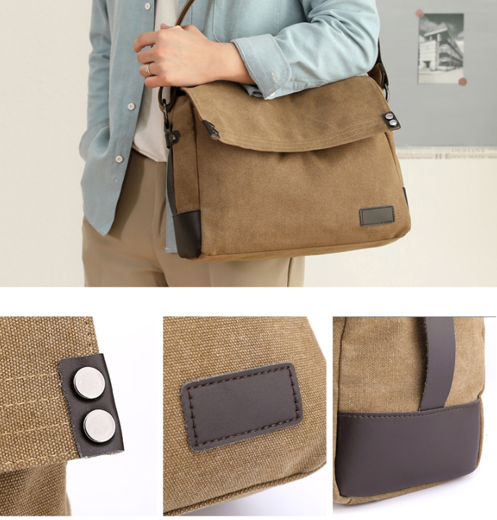 Brown Men's Large Capacity Canvas Messenger Bag Lightweight Multi-Pocket Crossbody Shoulder Bag for Work Casual Travel iPad Compatible
