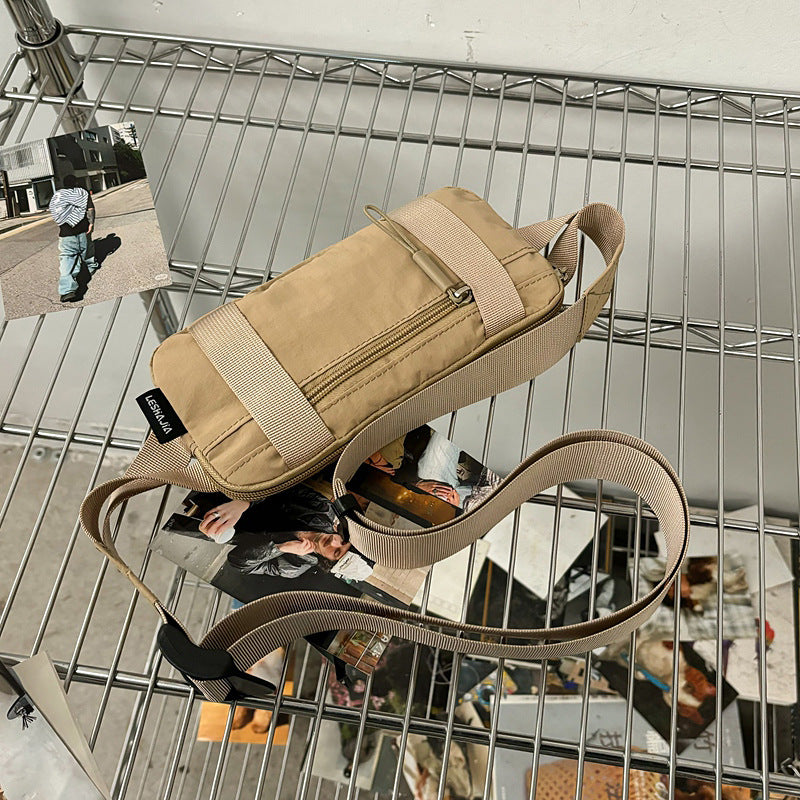 Khaki Unisex Mini Crossbody Waist Bag Lightweight Nylon Running Belt Phone Pouch 21cm Slim Sports Chest Sling for Travel & Gym