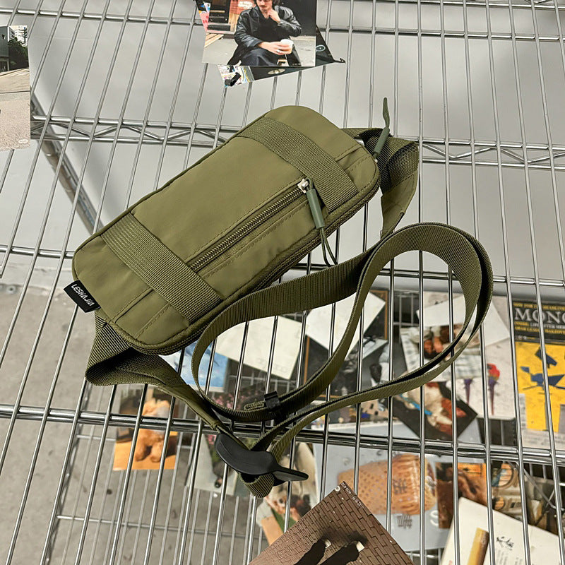 Army Green Unisex Mini Crossbody Waist Bag Lightweight Nylon Running Belt Phone Pouch 21cm Slim Sports Chest Sling for Travel &amp; Gym