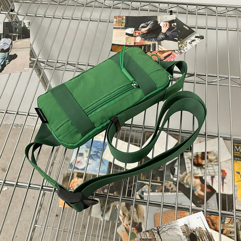 Green Unisex Mini Crossbody Waist Bag Lightweight Nylon Running Belt Phone Pouch 21cm Slim Sports Chest Sling for Travel & Gym