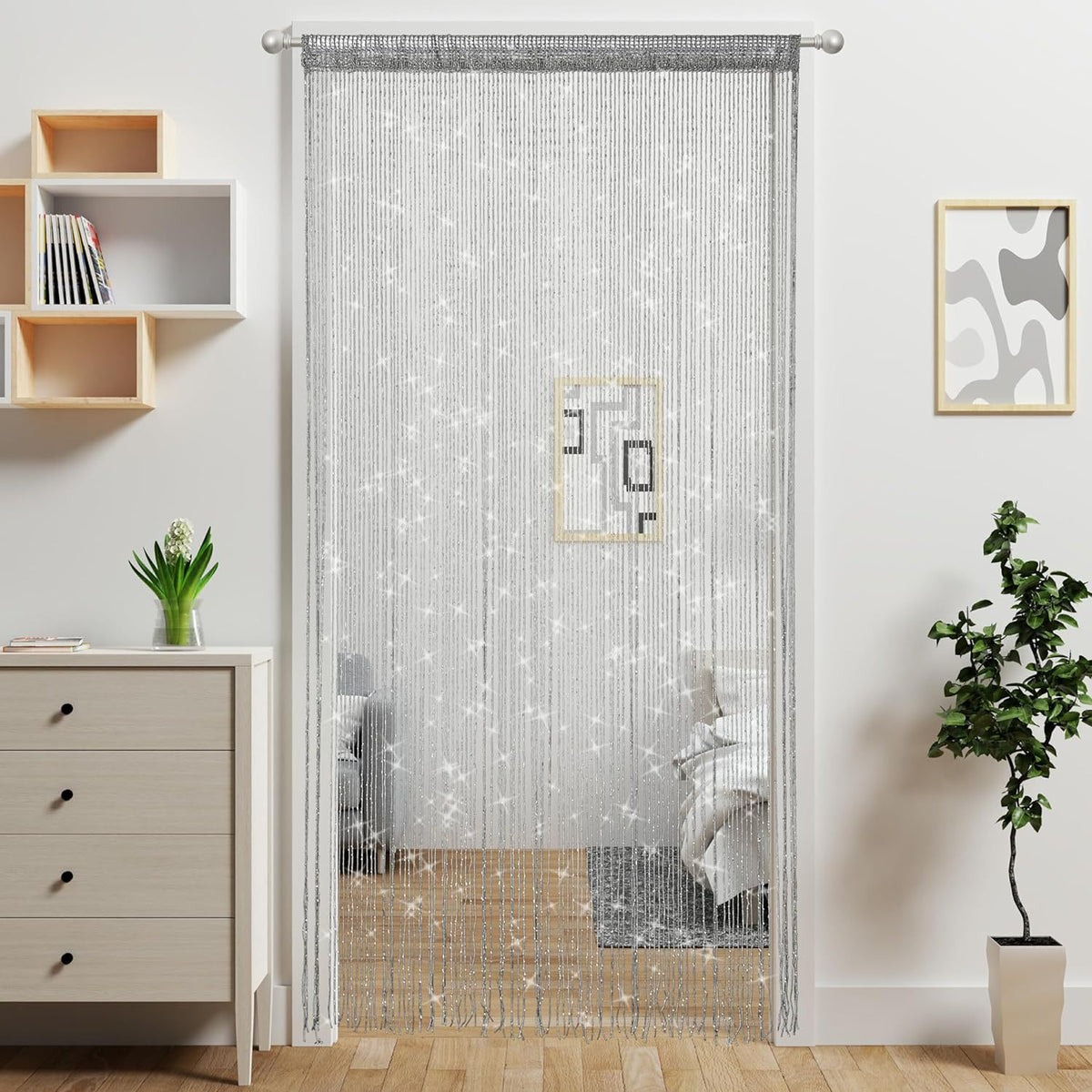 Silver 2 Pack Sparkle String Door Curtains 100x200cm Glitter Sequin Tassel Room Divider for Australian Home Decor and Parties