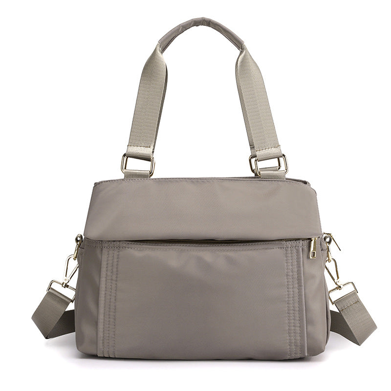 Grey Women's Large Capacity Water-Resistant Nylon Handbag Multi-Compartment Crossbody Shoulder Bag for Work Travel and Daily Use 30cm