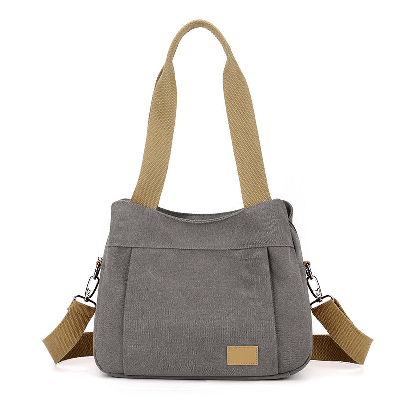 Grey Multi-functional Large Capacity Canvas Tote Bag - Versatile 3-Way Adjustable Shoulder and Crossbody Handbag for Work, Travel, and Daily Use