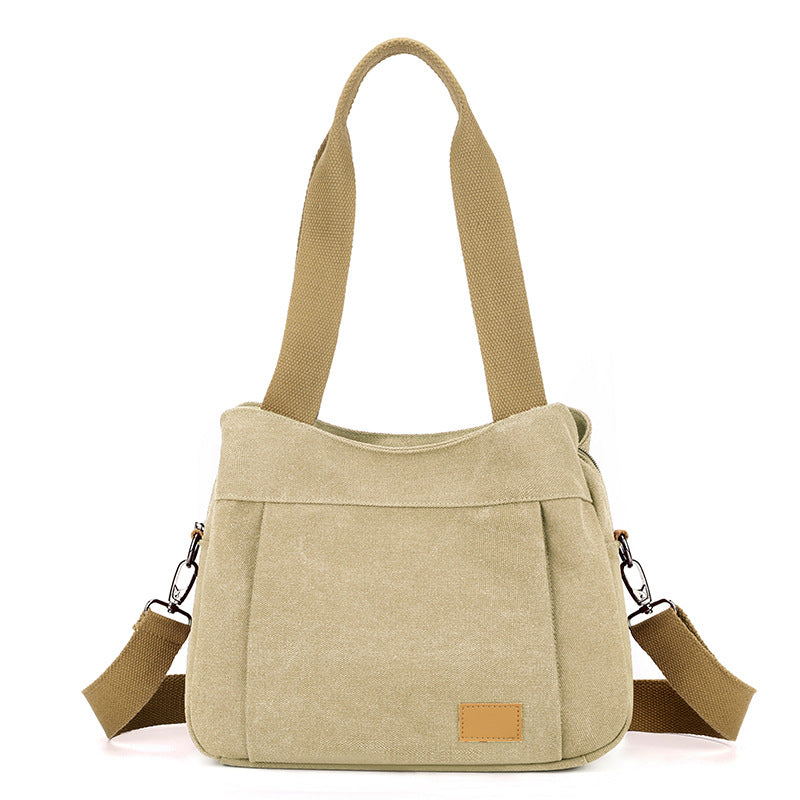 Khaki Multi-functional Large Capacity Canvas Tote Bag - Versatile 3-Way Adjustable Shoulder and Crossbody Handbag for Work, Travel, and Daily Use