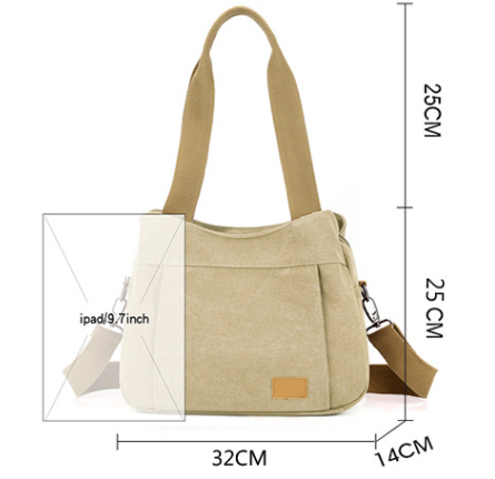 Khaki Multi-functional Large Capacity Canvas Tote Bag - Versatile 3-Way Adjustable Shoulder and Crossbody Handbag for Work, Travel, and Daily Use