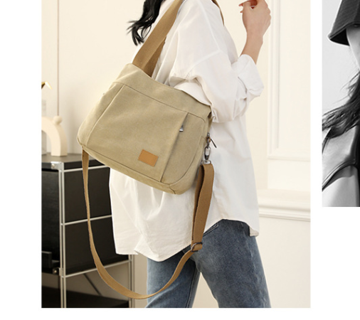 Khaki Multi-functional Large Capacity Canvas Tote Bag - Versatile 3-Way Adjustable Shoulder and Crossbody Handbag for Work, Travel, and Daily Use
