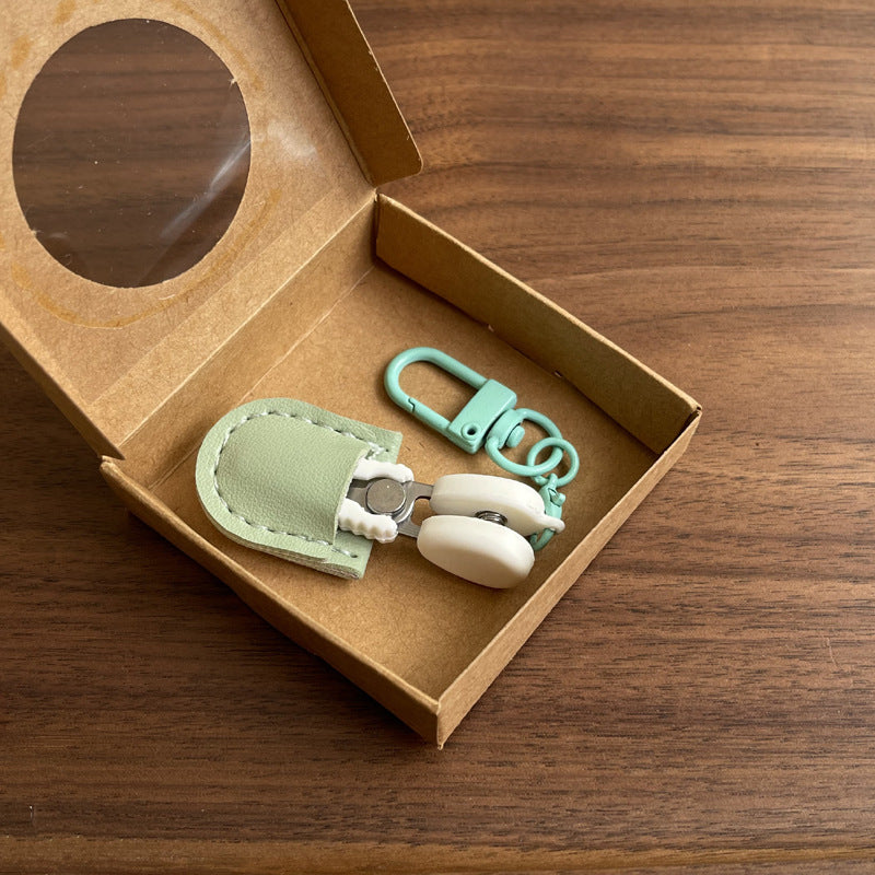 Green Ultra-Portable Mini Precision Scissors Set - Compact 7cm Craft Snips with Safety Cap, Leather Sheath, and Keychain Hook for Travel and DIY