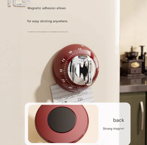 White Magnetic Mechanical Kitchen Timer - 60-Minute Visual Countdown Clock for Cooking, Study, and Kids Time Management - No Battery Required