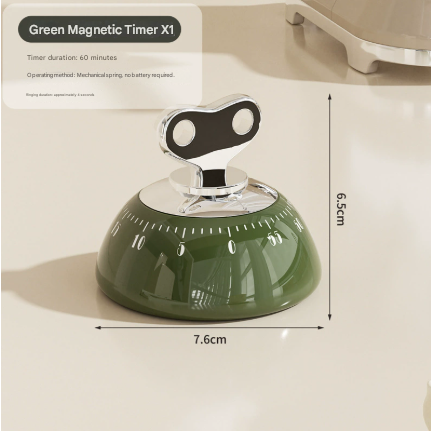 Green Magnetic Mechanical Kitchen Timer - 60-Minute Visual Countdown Clock for Cooking, Study, and Kids Time Management - No Battery Required