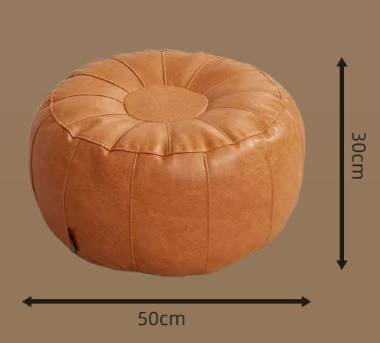 Orange Faux Leather Pumpkin Pouf Cover - DIY Unfilled Round Ottoman for Clothes Storage and Footrest - 50x30cm Versatile Home Decor