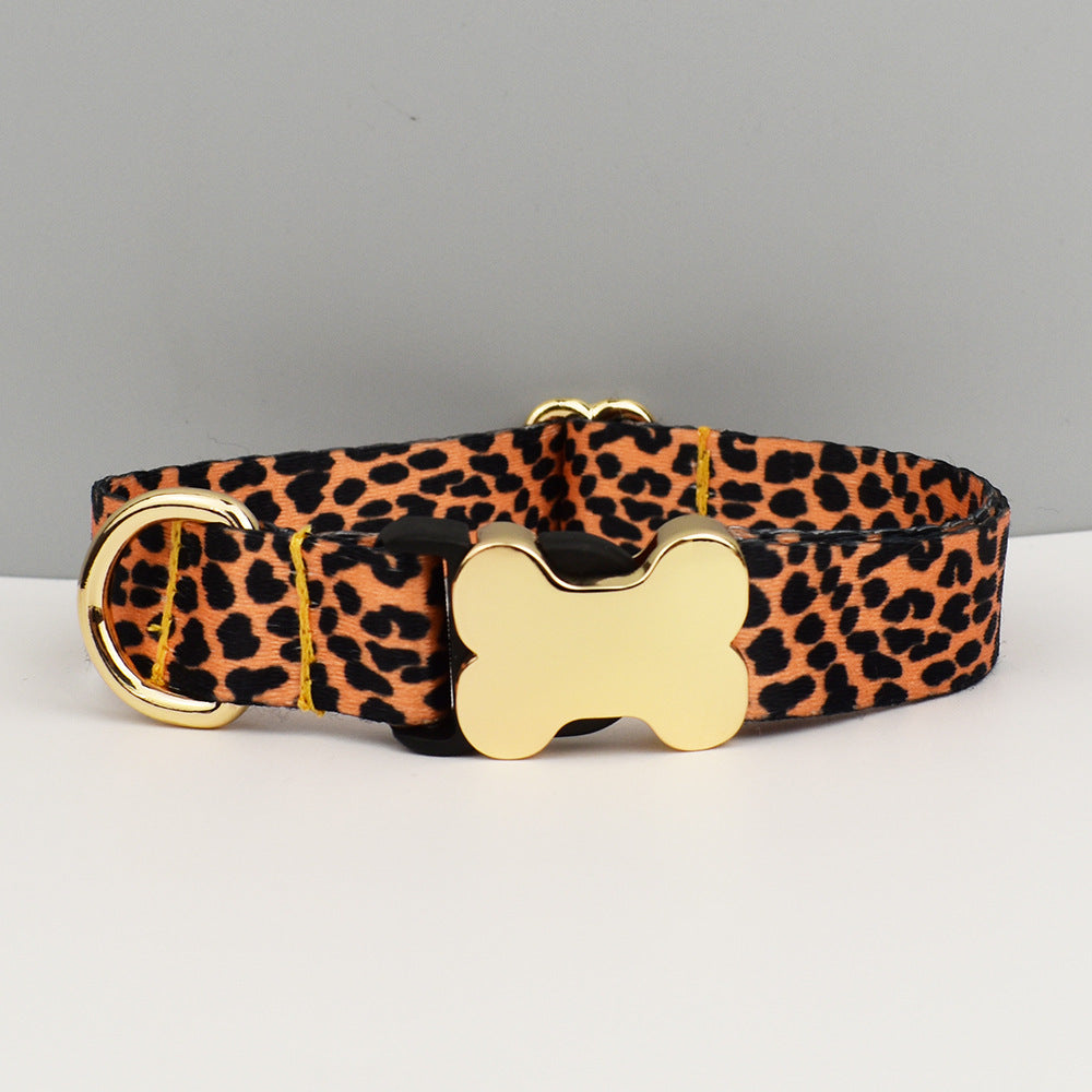 L Leopard Print Boho Patterned Dog Collar with Gold Metal Bone Buckle Adjustable Tribal &amp; Leopard Print Neck Strap for Puppies &amp; Dogs