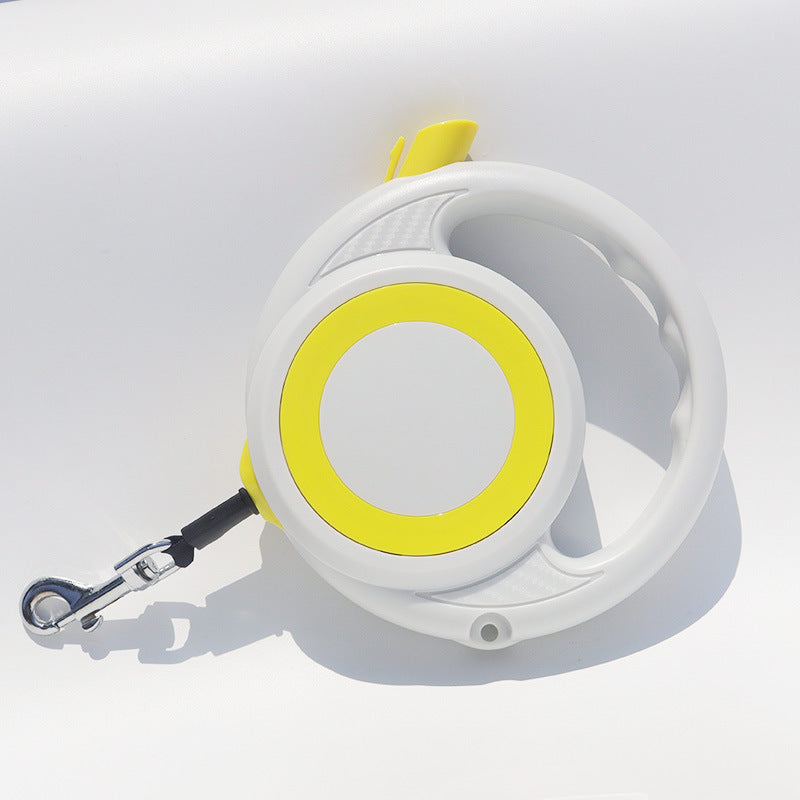 Yellow-white Heavy Duty Retractable Dog Leash with Ergonomic Wide Handle - Automatic Tangle-Free Extending Lead for Large and Medium Dogs - Carbon Fiber Texture