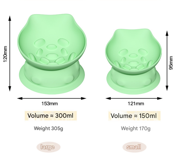 L Pink 2-Piece Elevated Silicone Pet Bowl Set - Slanted Neck Protection Cat Bowl with Anti-Slip Suction Base for Cats and Small Dogs