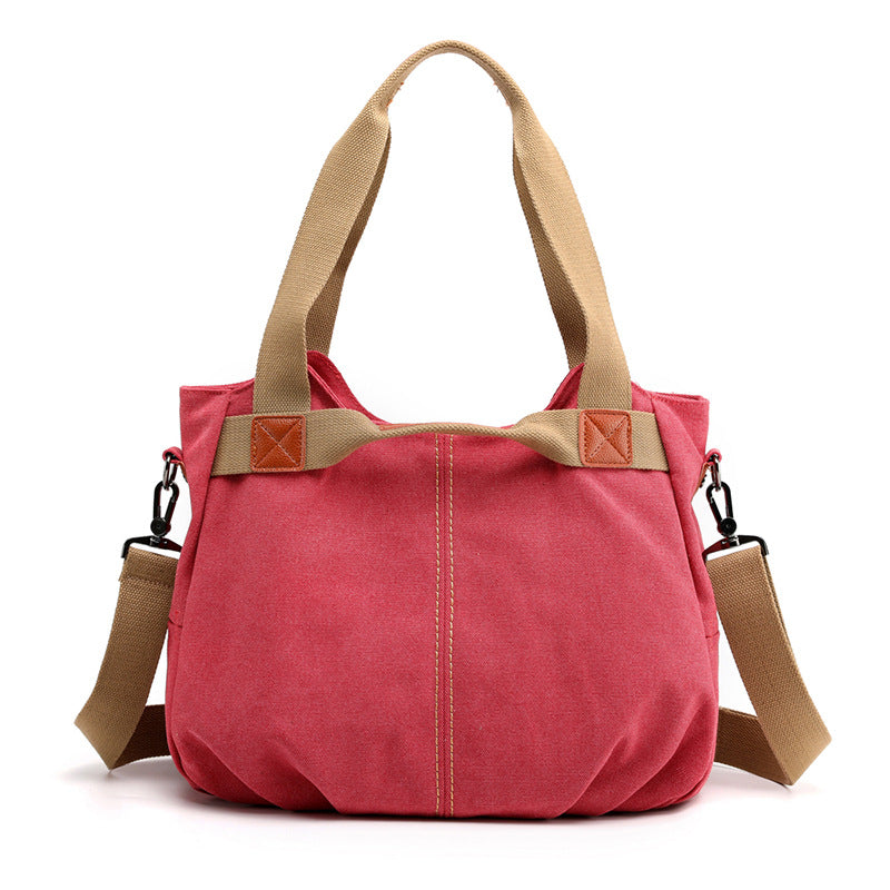 Pink Women's Retro Canvas Tote Bag Large Capacity Shoulder Handbag Adjustable Crossbody Strap 35cm for Travel Work &amp; Daily Use