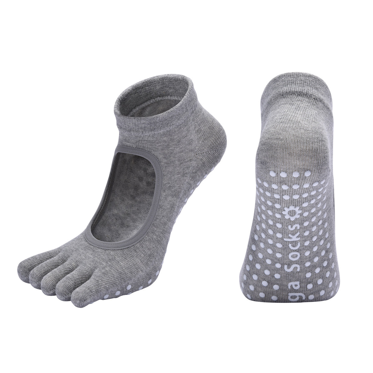 Light Grey 3-Pack Women's Non-Slip Five-Finger Yoga Socks - Open Back Combed Cotton Pilates &amp; Fitness Grip Socks for Professional Exercise