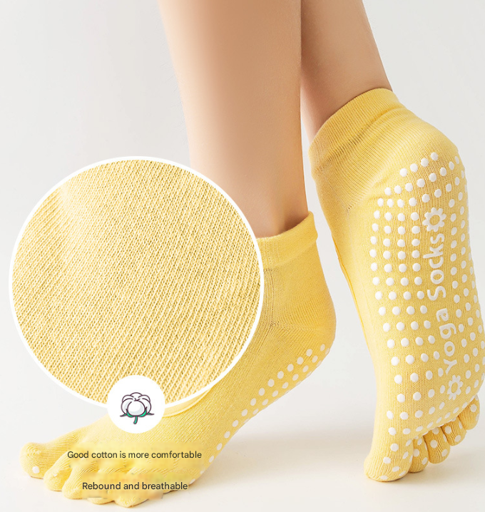 Beige 3-Pack Women's Non-Slip Five-Finger Yoga Socks - Open Back Combed Cotton Pilates & Fitness Grip Socks for Professional Exercise