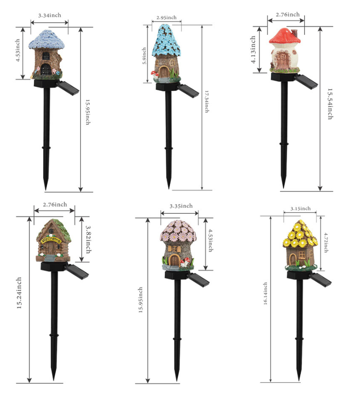 Red House Solar Powered Mushroom House Garden Stake Lights - Outdoor Waterproof Resin Landscape Decorative Lamps with Warm LED Glow for Patio, Lawn, and Yard