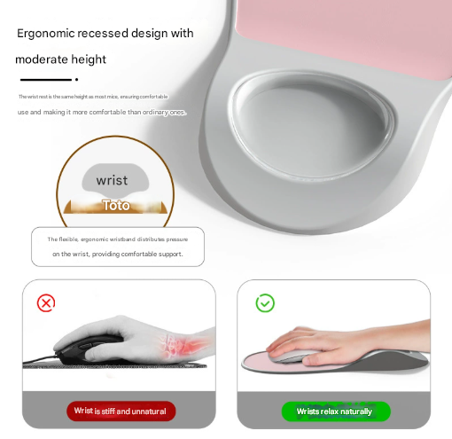 Blue Ergonomic Mouse Pad with Wrist Rest Support Soft Silicone Concave Groove Design 32.5cm Non-Slip Mat for Home Office & Gaming