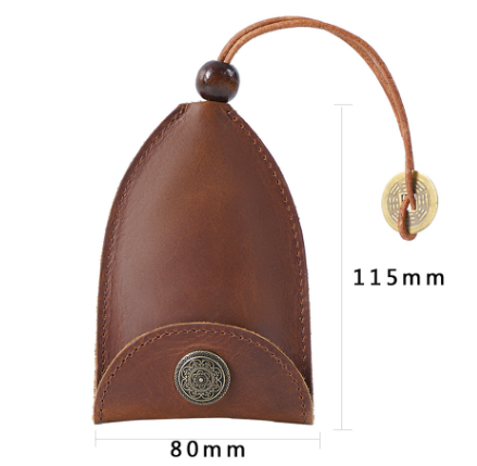 Black Vintage Crazy Horse Leather Key Organizer - Handmade Pull-Out Car Key Case & Home Key Holder with Retro Coin Charm