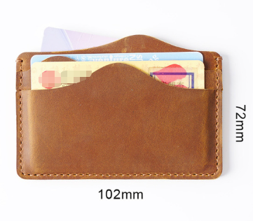 Brown Minimalist Slim Crazy Horse Leather Card Holder - Vintage Handcrafted Top Grain Cowhide Wallet and ID Case for Men