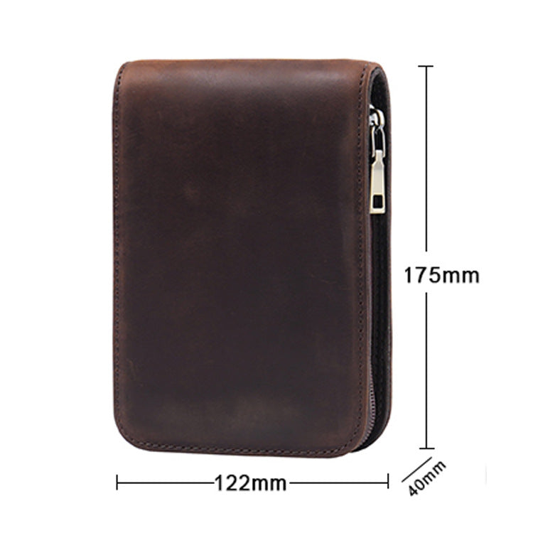 Brown 12-Slot Genuine Crazy Horse Leather Fountain Pen Case - Handcrafted Large Capacity Zippered Pen Organizer & Stationery Pouch