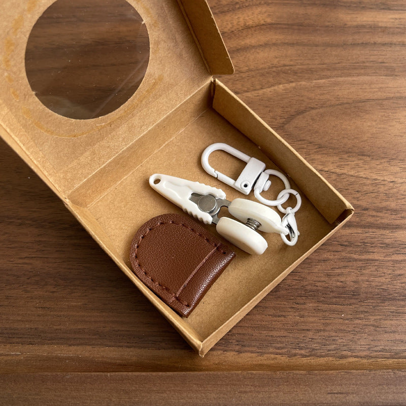 Coffee Ultra-Portable Mini Precision Scissors Set - Compact 7cm Craft Snips with Safety Cap, Leather Sheath, and Keychain Hook for Travel and DIY