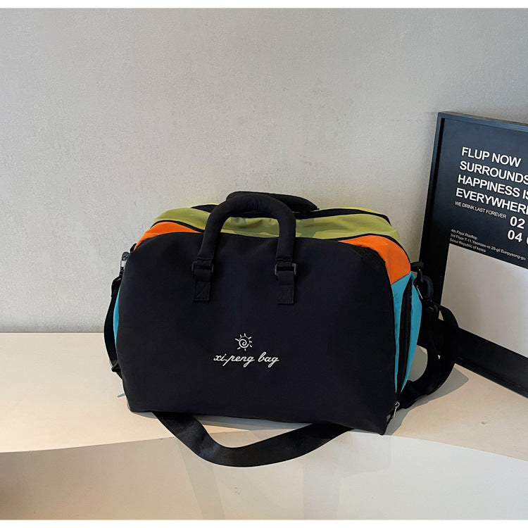 Black Color-Block Travel Bag - Large Capacity Women's Handbag for Leisure, Gym, and Weekend Trips - Versatile Shoulder &amp; Crossbody Bag