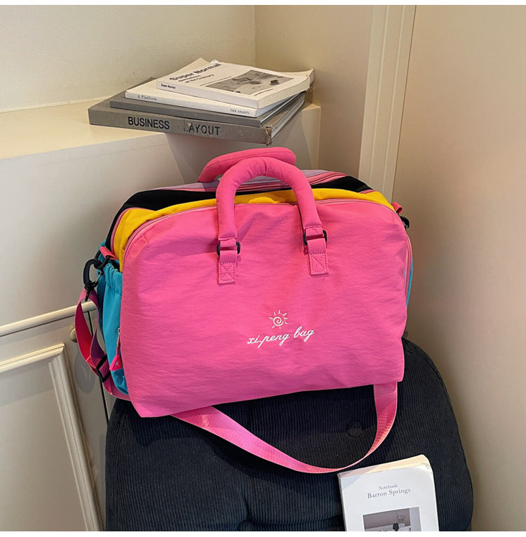 Pink Color-Block Travel Bag - Large Capacity Women's Handbag for Leisure, Gym, and Weekend Trips - Versatile Shoulder & Crossbody Bag