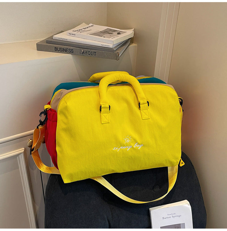 Yellow Color-Block Travel Bag - Large Capacity Women's Handbag for Leisure, Gym, and Weekend Trips - Versatile Shoulder &amp; Crossbody Bag