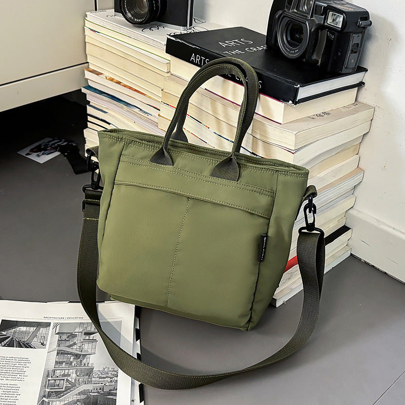 Green Lightweight Nylon Grid Tote Bag - Versatile Multi-Compartment Shoulder and Crossbody Bag for Daily Commute and Casual Travel