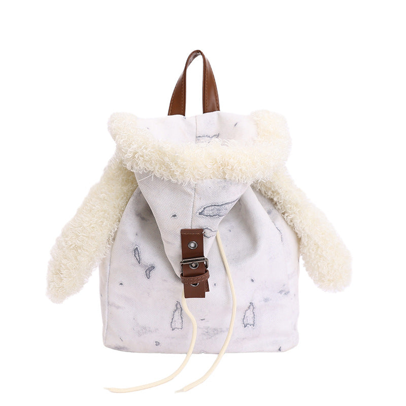 Grey Adorable Rabbit Ear Backpack - Kawaii Hooded Plush Rucksack for Girls, Cute Student Travel Daypack and School Bag Gift