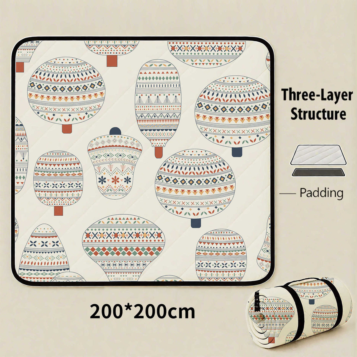 Hot-air Balloon Flight Extra Large 200x200cm Waterproof Picnic Mat - Portable Thickened Oxford Cloth Outdoor Camping Blanket for Beach, Parks and Family Outings