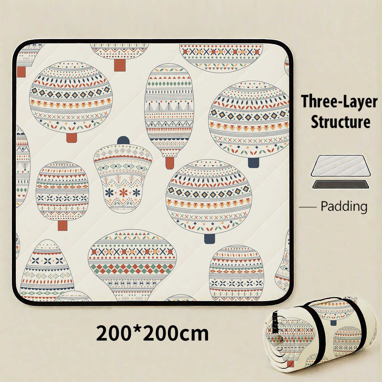 Hot-air Balloon Flight Extra Large 200x200cm Waterproof Picnic Mat - Portable Thickened Oxford Cloth Outdoor Camping Blanket for Beach, Parks and Family Outings