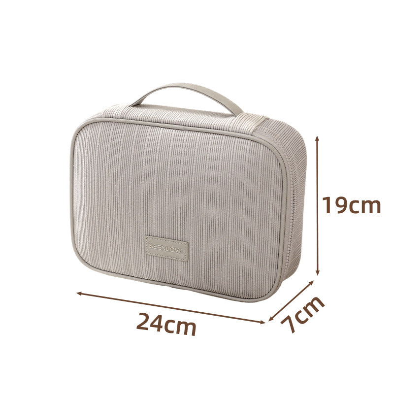 Grey Professional Large Capacity Travel Makeup Bag - Multifunctional Cosmetic Organizer with Dedicated Brush Slots and Portable Handle