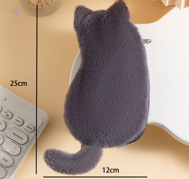 Grey 3-Pack Adorable Plush Cat Pencil Case Set - Large Capacity Kawaii Kitty Shape Stationery Pouch for School, Office and Students