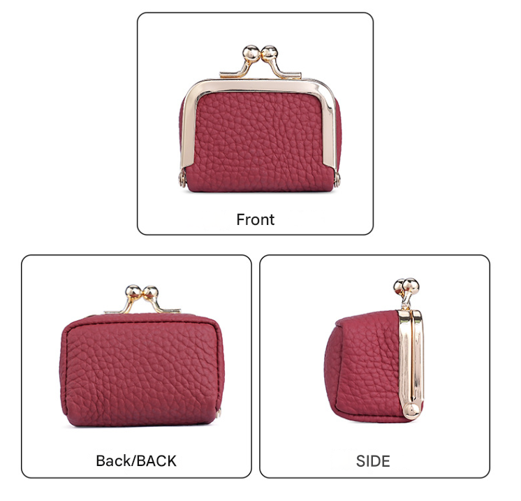 Brown Genuine Leather Mini Kiss-Lock Jewelry Pouch - Portable Travel Organizer for Rings, Earrings, Necklaces, and Coins