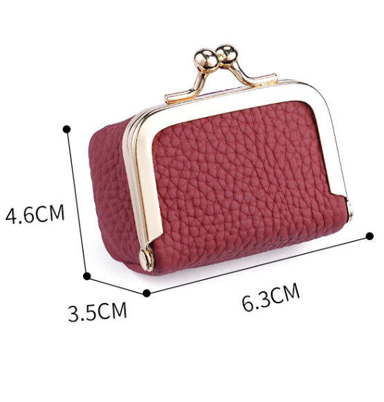 Wine Red Genuine Leather Mini Kiss-Lock Jewelry Pouch - Portable Travel Organizer for Rings, Earrings, Necklaces, and Coins