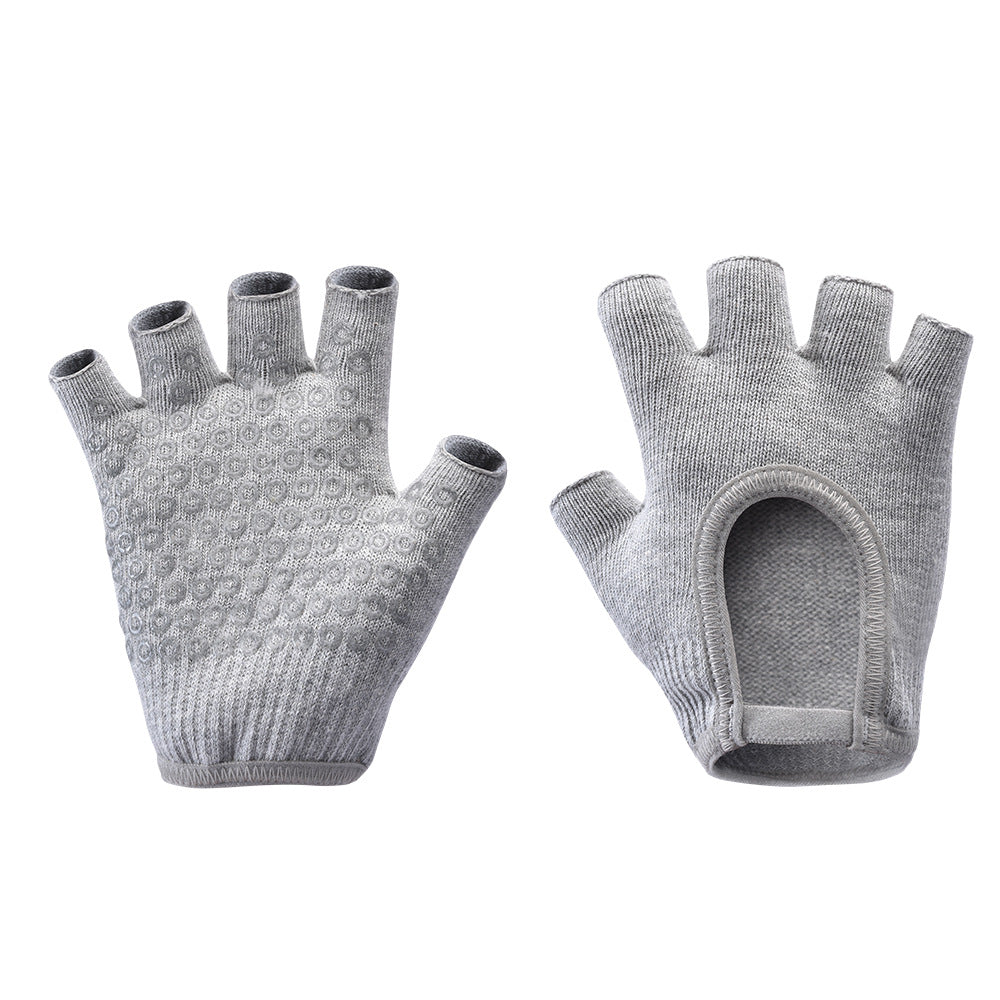 Grey 2-Pack Women's Non-Slip Yoga Gloves - Open Back Half Finger Cotton Stretchy Grip Gloves for Aerial Yoga, Pilates, and Fitness