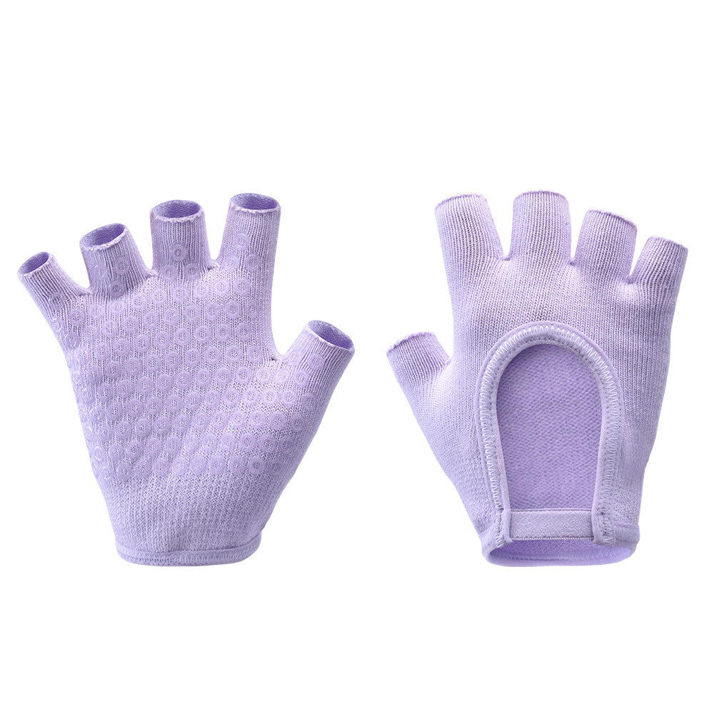 Purple 2-Pack Women's Non-Slip Yoga Gloves - Open Back Half Finger Cotton Stretchy Grip Gloves for Aerial Yoga, Pilates, and Fitness