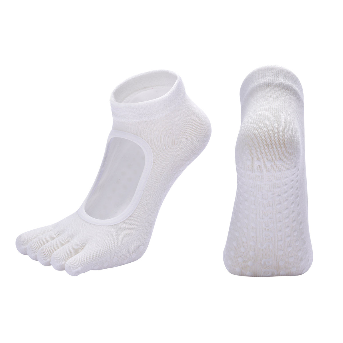 White 3-Pack Women's Non-Slip Five-Finger Yoga Socks - Open Back Combed Cotton Pilates &amp; Fitness Grip Socks for Professional Exercise