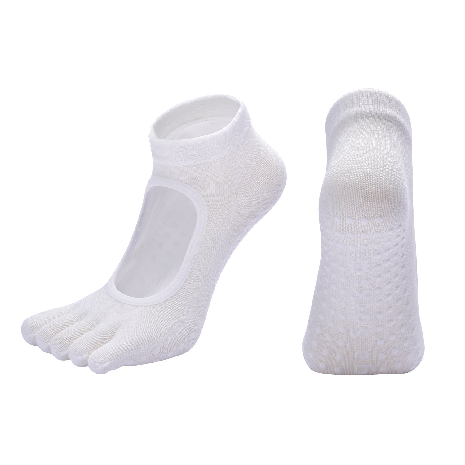 White 3-Pack Women's Non-Slip Five-Finger Yoga Socks - Open Back Combed Cotton Pilates & Fitness Grip Socks for Professional Exercise