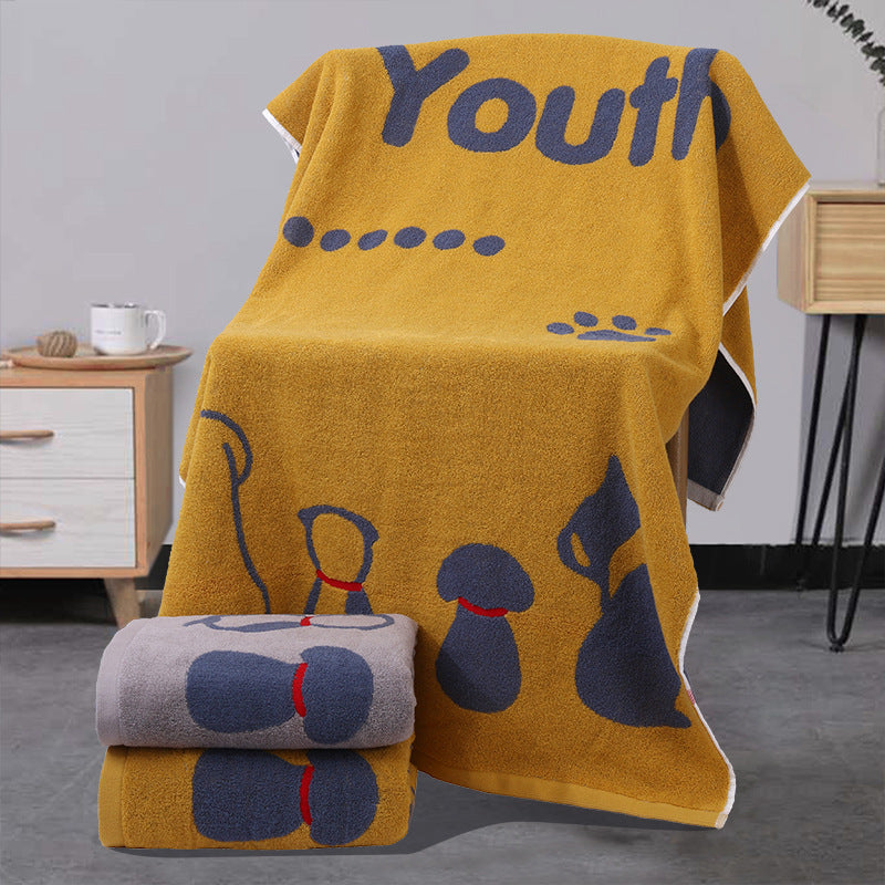 Yellow Dog Deluxe Extra Large Pure Cotton Beach &amp; Bath Towel | Highly Absorbent, Thick 70 x 140 cm | Fun Cartoon Design